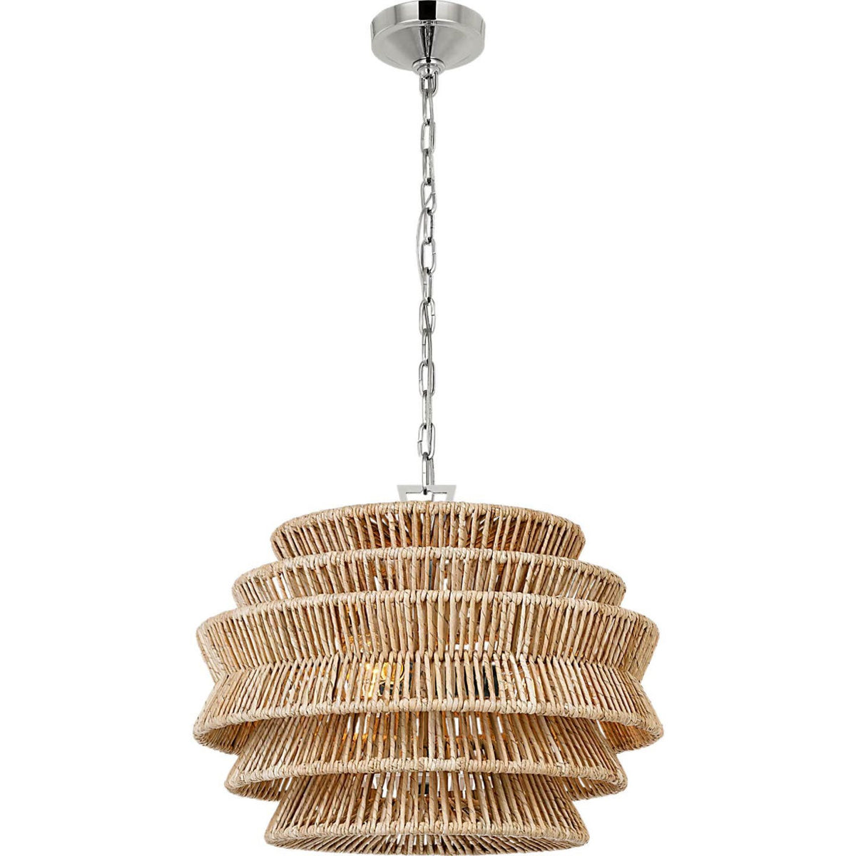 Chapman & Myers Antigua Small Drum Chandelier in Polished Nickel and Natural Abaca W22" x H17"