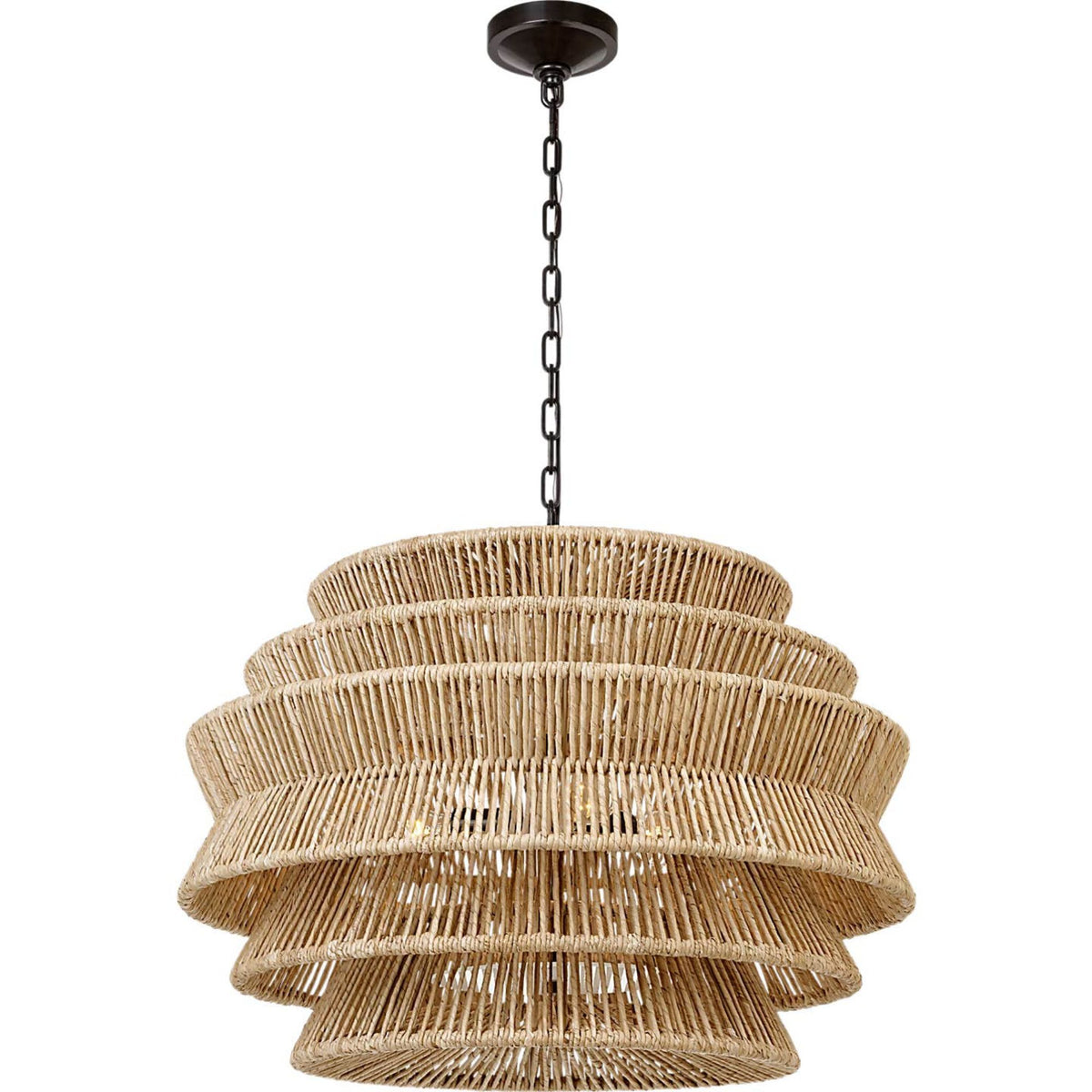 Chapman & Myers Antigua Medium Drum Chandelier in Bronze and Natural Abaca W30" x H21.5"