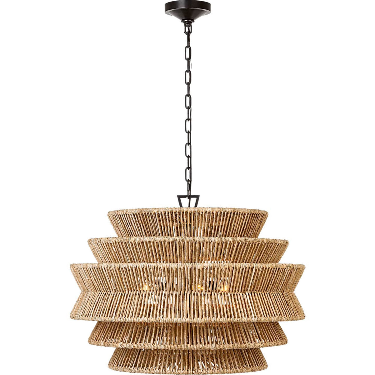 Chapman & Myers Antigua Medium Drum Chandelier in Bronze and Natural Abaca W30" x H21.5"