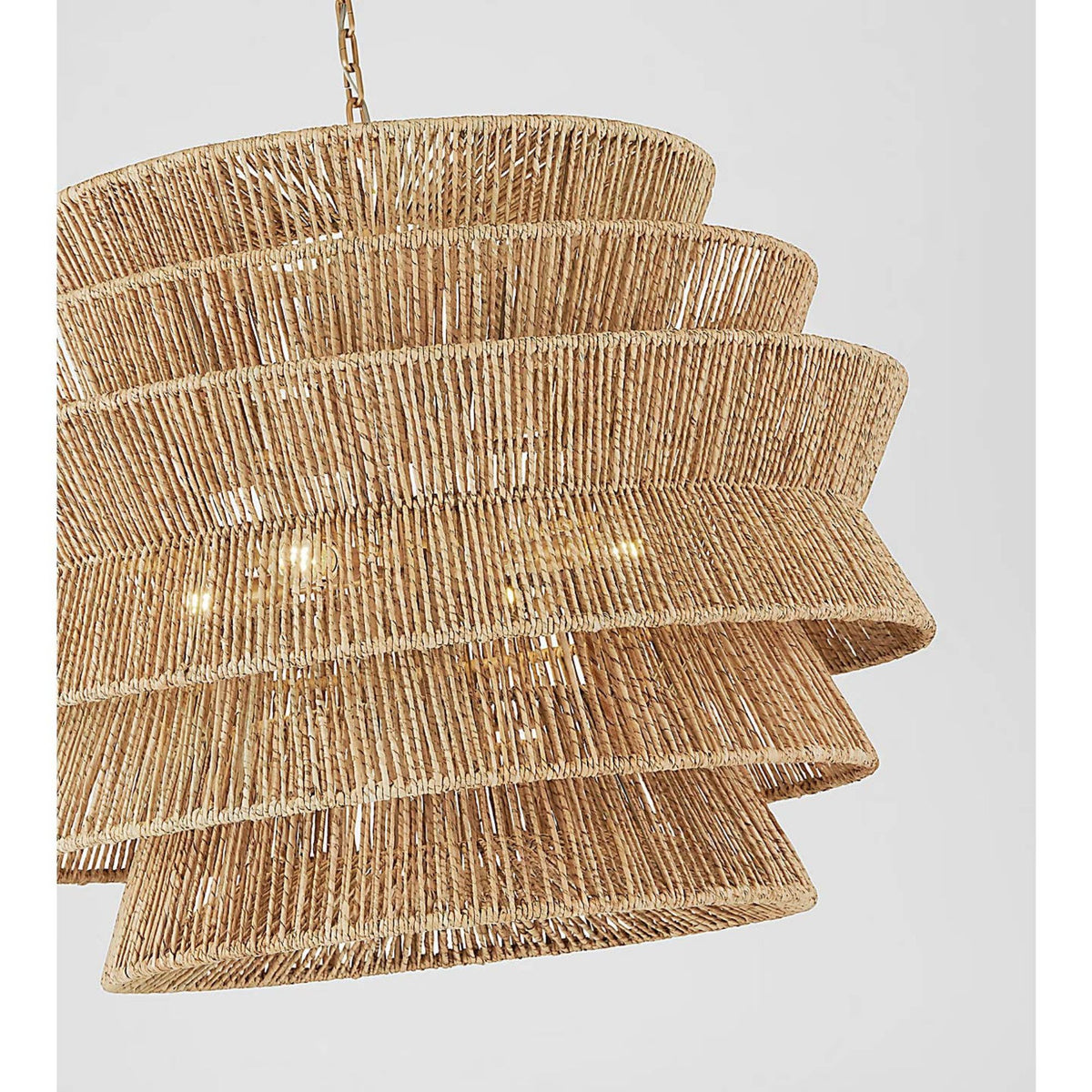 Chapman & Myers Antigua XL Drum Chandelier in Antique-Burnished Brass and Natural Abaca W42" x H34"