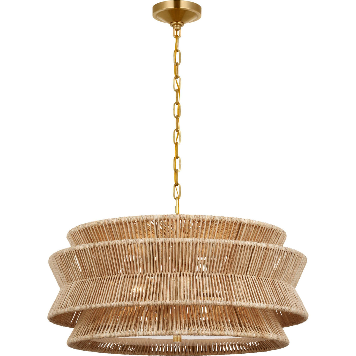 Chapman & Myers Antigua 30" Chandelier in Antique-Burnished Brass and Natural Abaca W30" x H15.5"