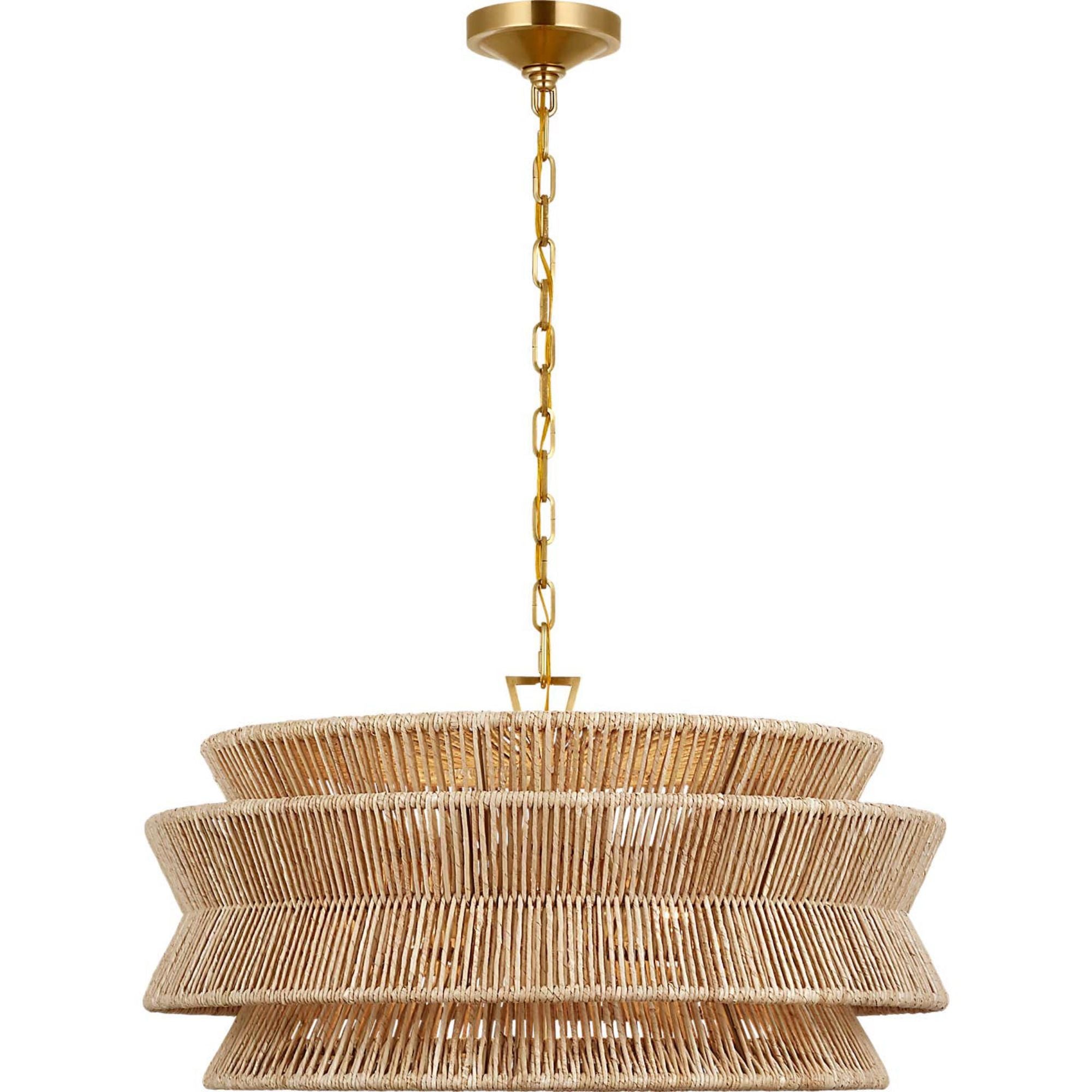Chapman & Myers Antigua 30" Chandelier in Antique-Burnished Brass and Natural Abaca W30" x H15.5"