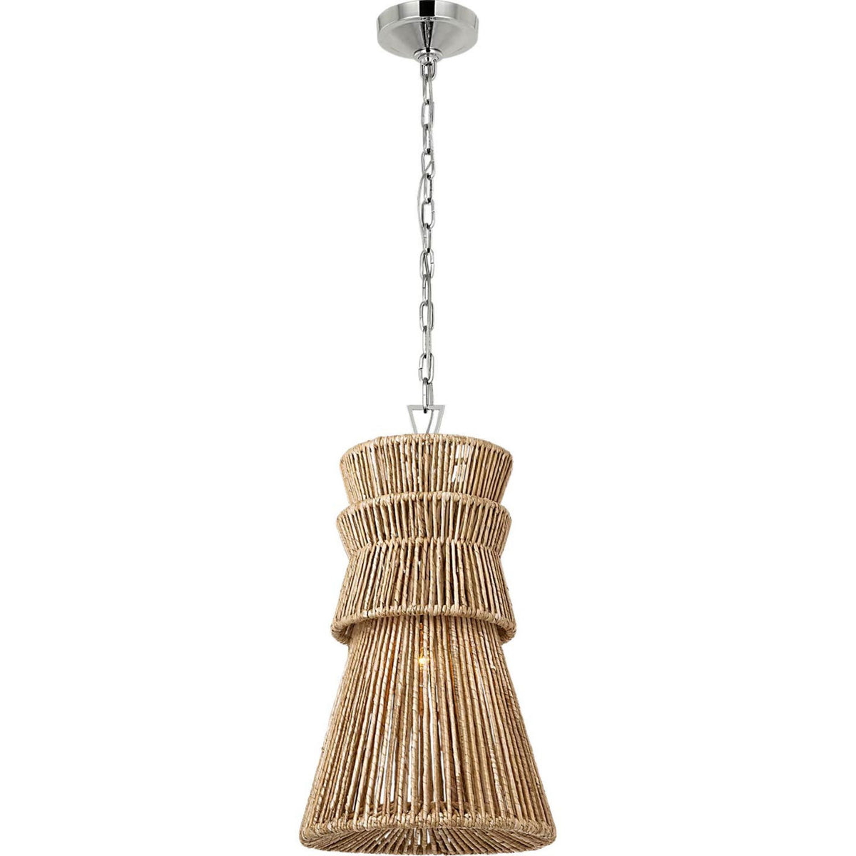 Chapman & Myers Antigua 13" Pendant in Polished Nickel and Natural Abaca W13" x H22.75"