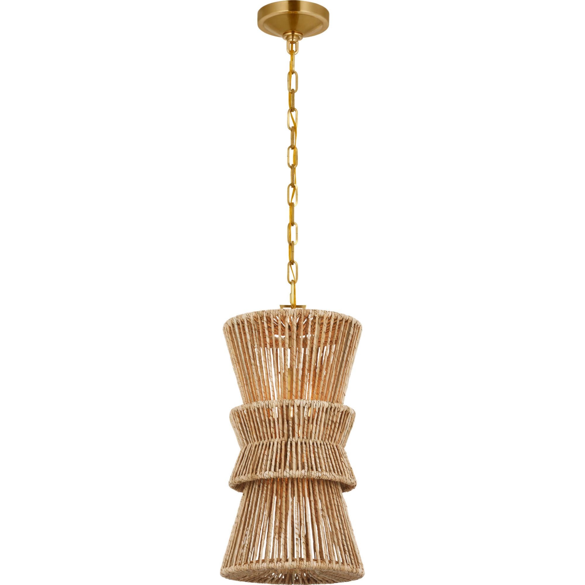 Chapman & Myers Antigua 11" Pendant in Antique-Burnished Brass and Natural Abaca W11" x H21.75"
