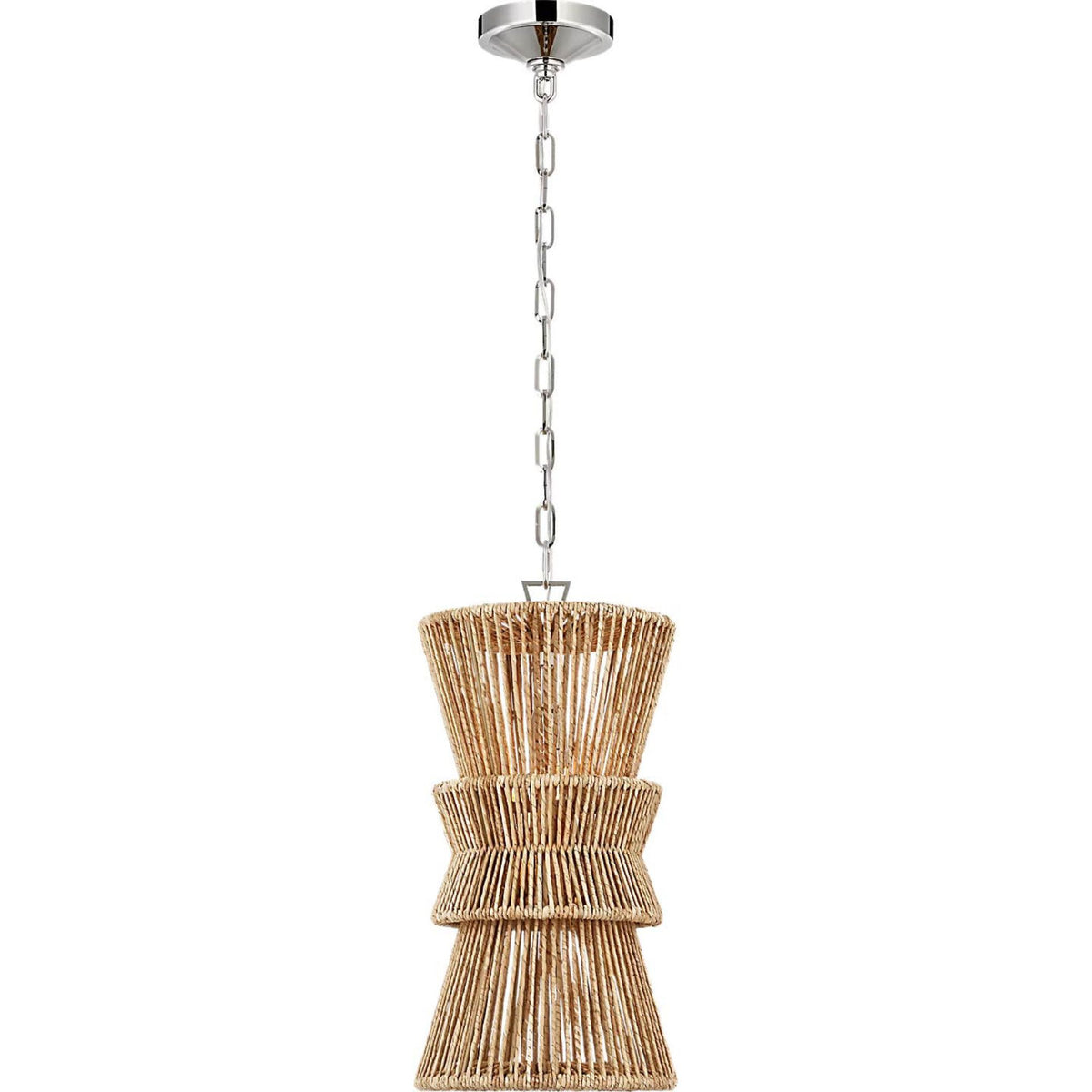 Chapman & Myers Antigua 11" Pendant in Polished Nickel and Natural Abaca W11" x H21.75"