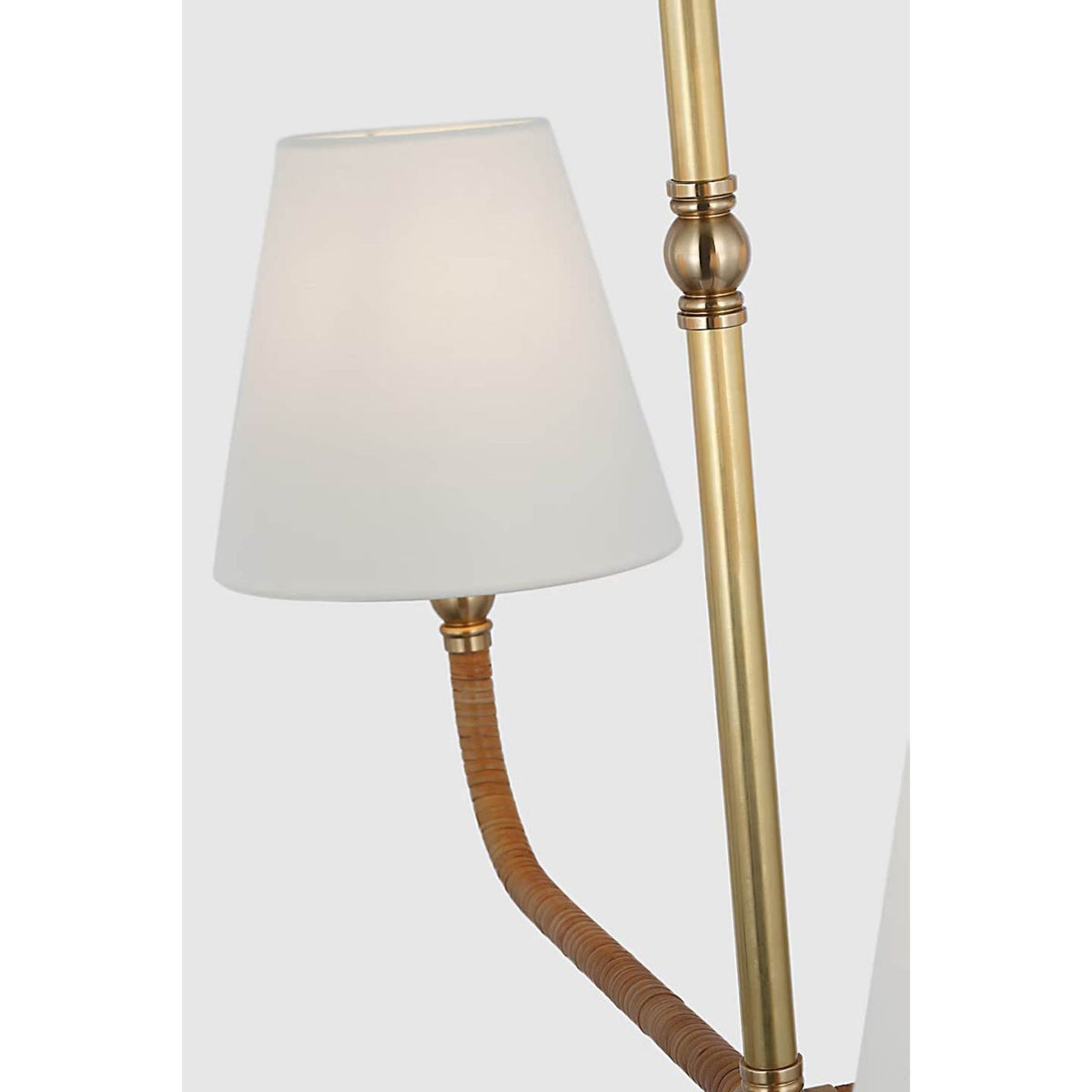 Chapman & Myers Basden Medium Single Tier Chandelier in Antique-Burnished Brass and Natural Rattan with Linen Shades W32" x H22"