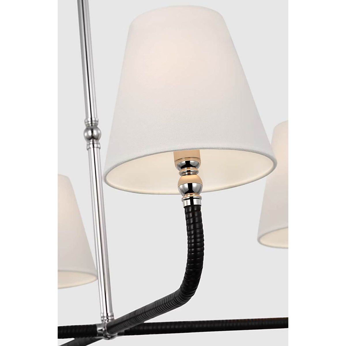 Chapman & Myers Basden Medium Single Tier Chandelier in Polished Nickel and Black Rattan with Linen Shades W32" x H22"