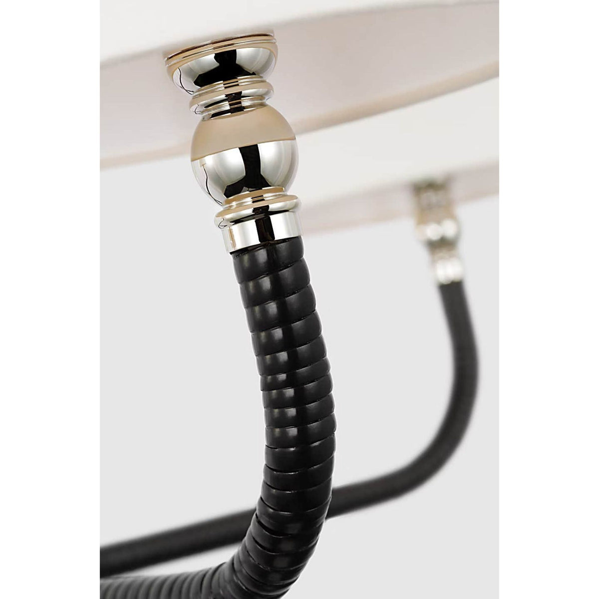 Chapman & Myers Basden Medium Single Tier Chandelier in Polished Nickel and Black Rattan with Linen Shades W32" x H22"
