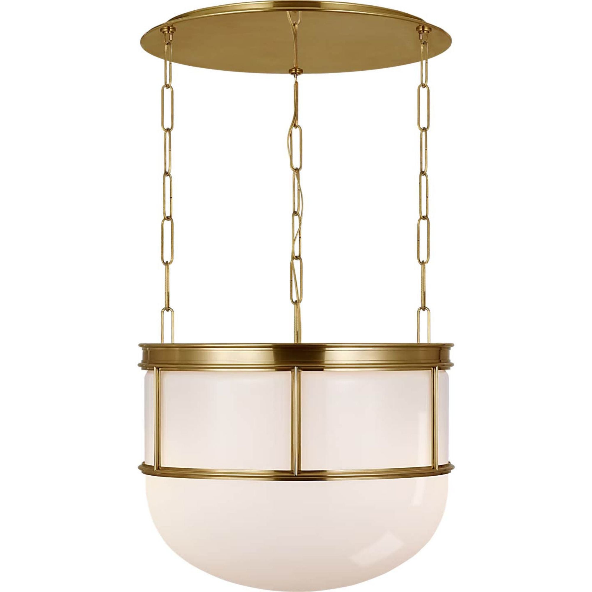 Chapman & Myers Martil 24" Lantern in Antique-Burnished Brass with White Glass W24" x H19"