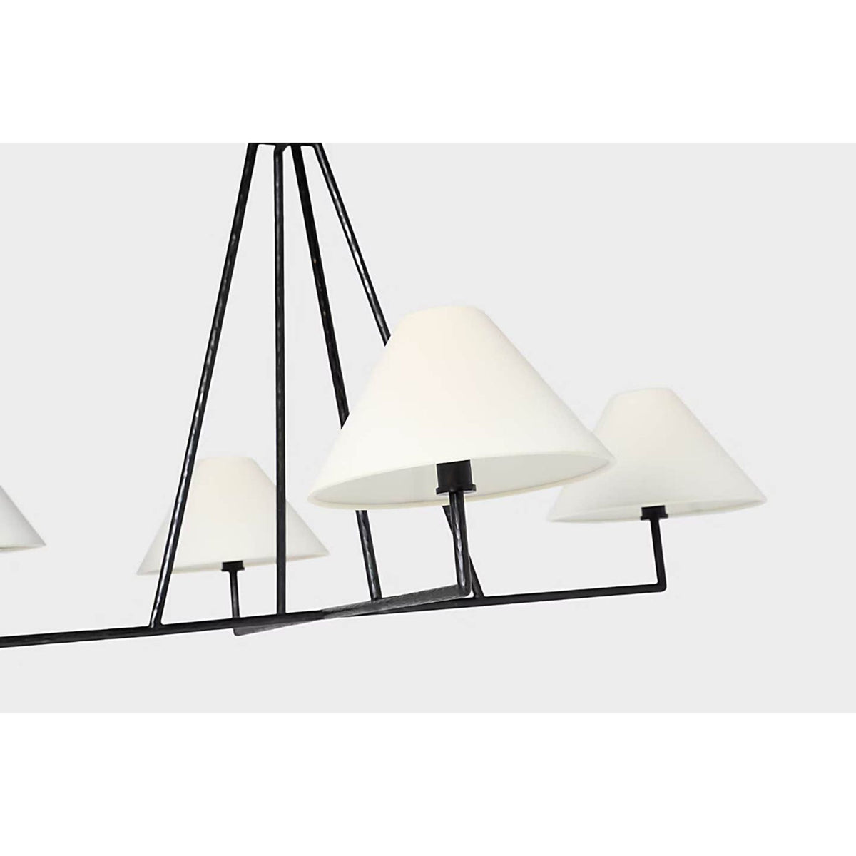 Chapman & Myers Ashton Extra Large Four Light Sculpted Chandelier in Aged Iron with Linen Shades W44.5" x H25.5"