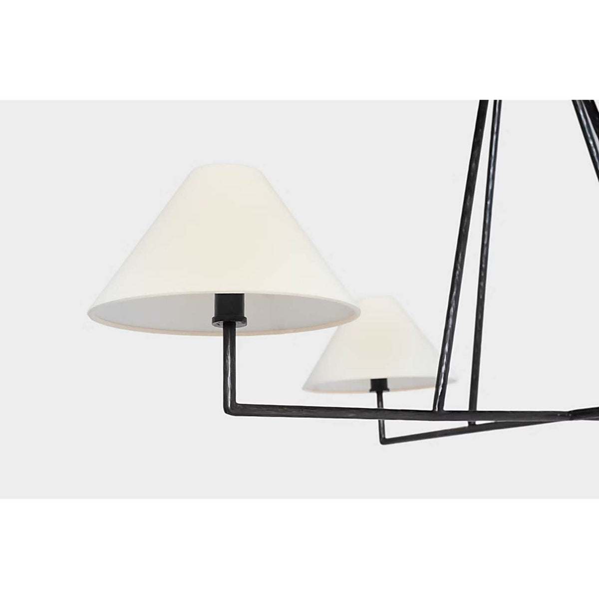 Chapman & Myers Ashton Extra Large Four Light Sculpted Chandelier in Aged Iron with Linen Shades W44.5" x H25.5"