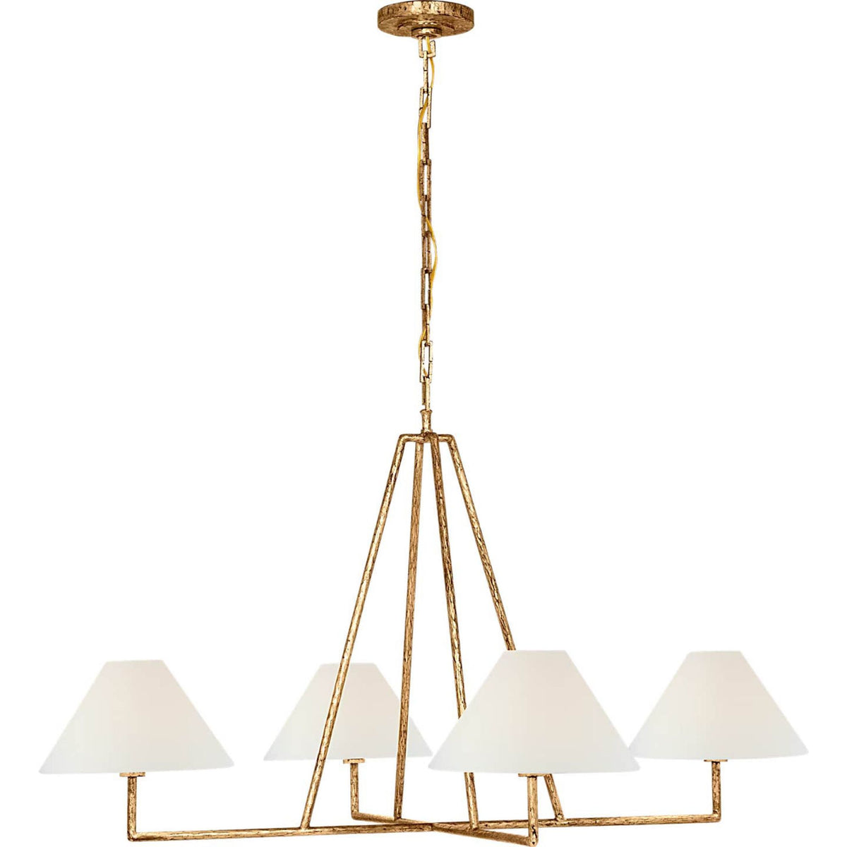 Chapman & Myers Ashton Extra Large Four Light Sculpted Chandelier in Gilded Iron with Linen Shades W44.5" x H25.5"