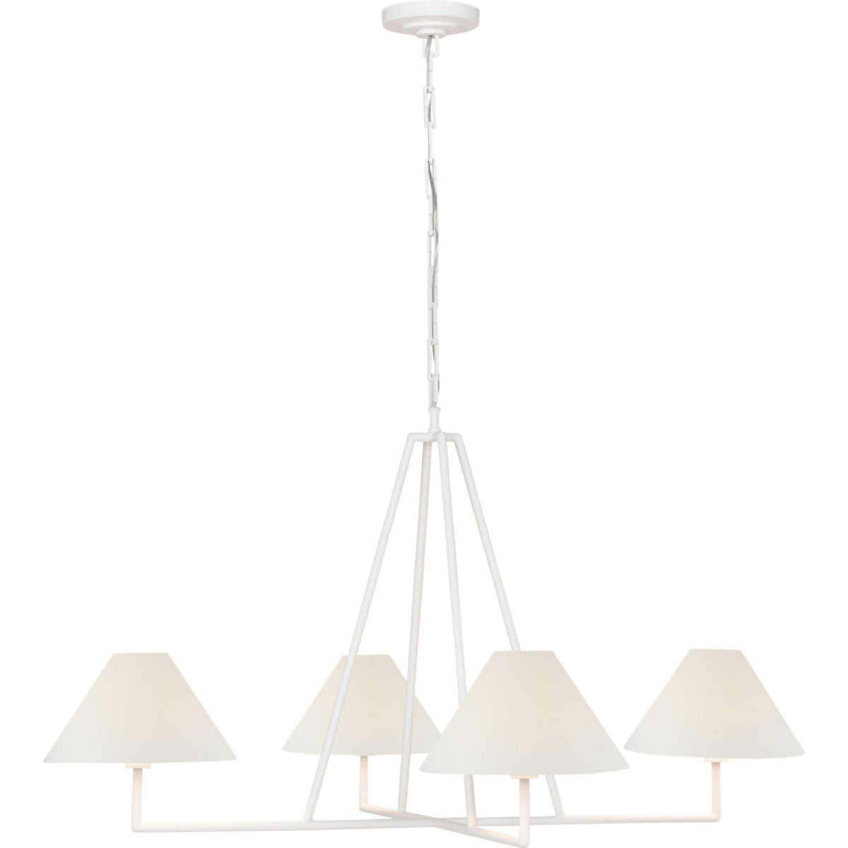 Chapman & Myers Ashton Extra Large Four Light Sculpted Chandelier in Plaster White with Linen Shades W44.5" x H25.5"