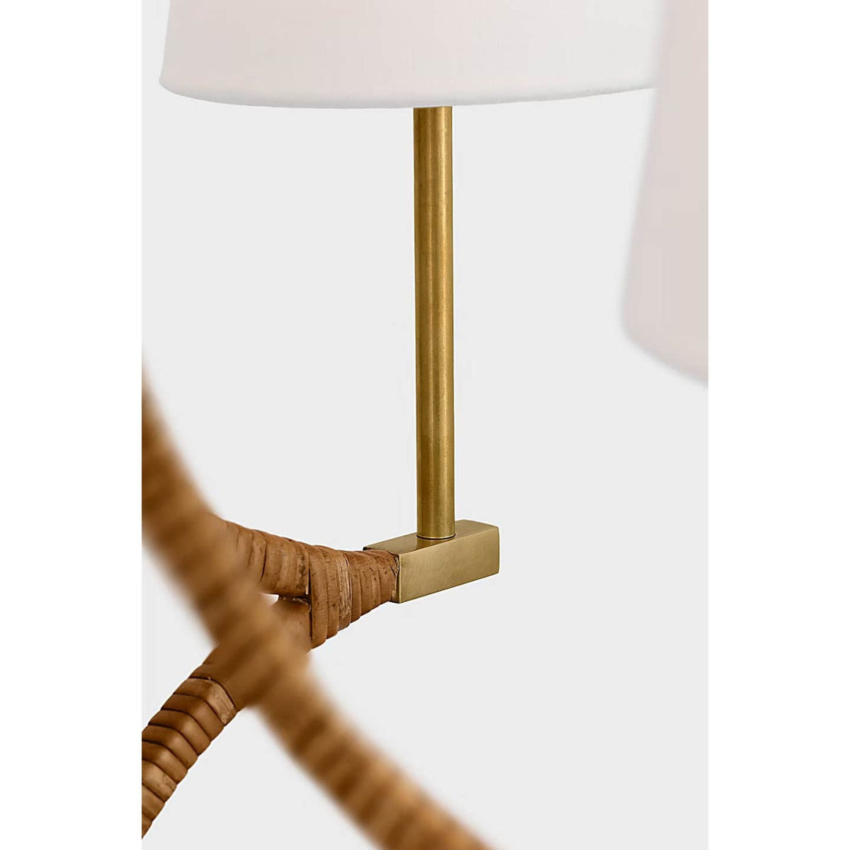 Chapman & Myers Biscayne Large Wrapped Chandelier in Antique-Burnished Brass and Natural Rattan with Linen Shades W30.25" x H27.5"
