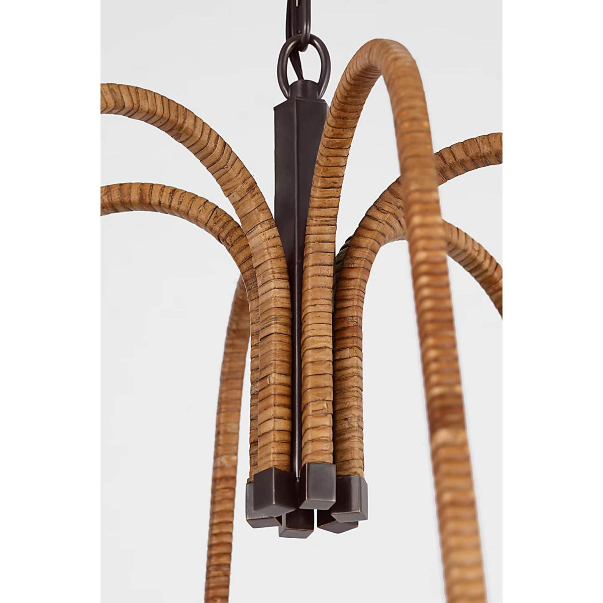 Chapman & Myers Biscayne Extra Large Wrapped Chandelier in Bronze and Natural Rattan with Linen Shades W45.75" x H42.75"