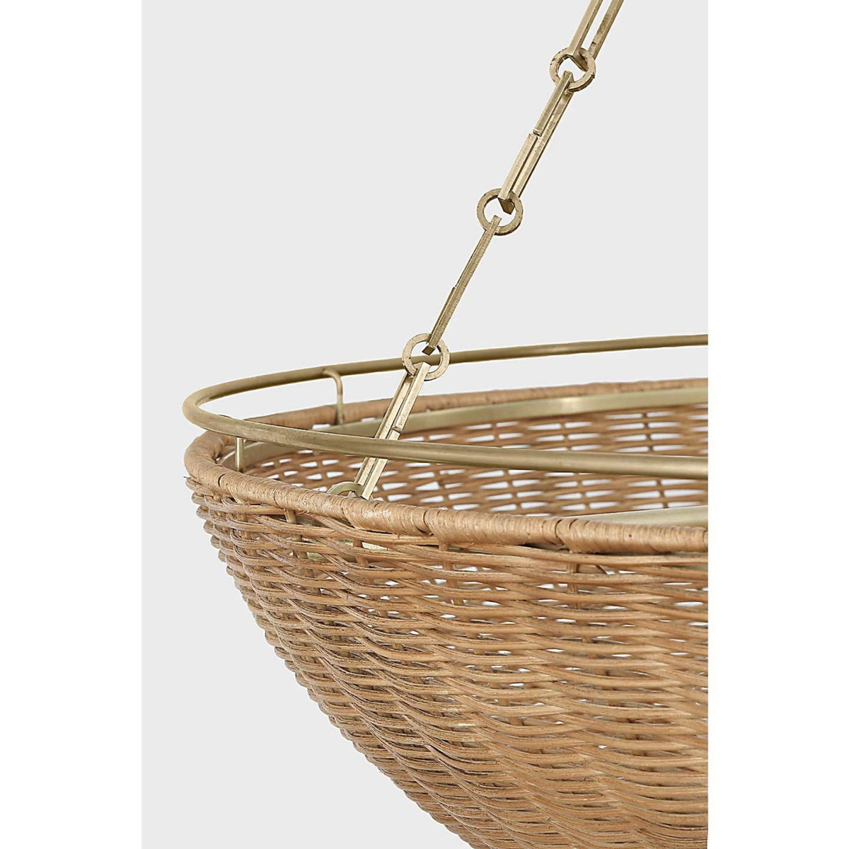 Chapman & Myers Clovis Medium Chandelier in Antique-Burnished Brass and Natural Wicker W28" x H32.25"
