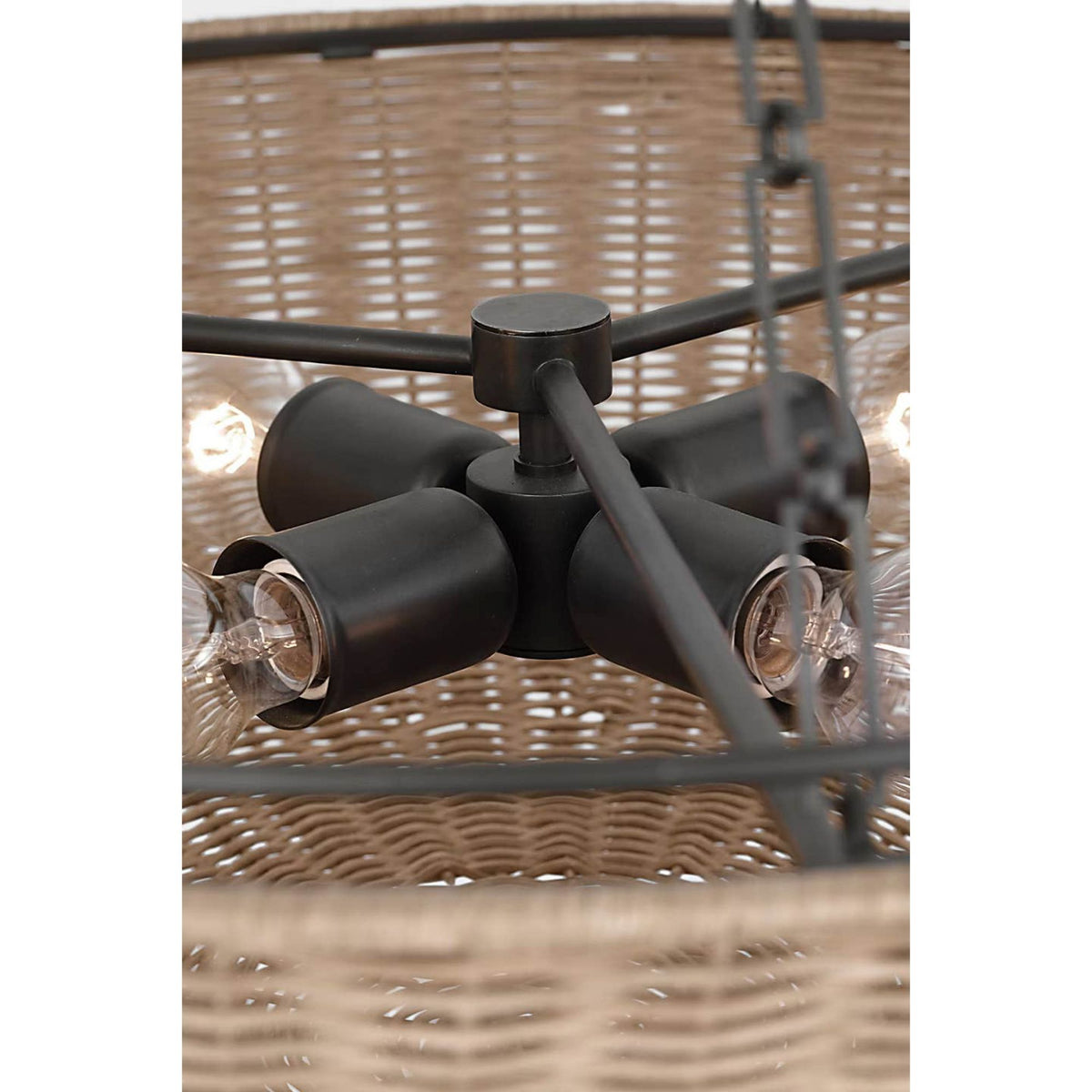 Chapman & Myers Clovis Medium Chandelier in Aged Iron and Natural Wicker W28" x H32.25"