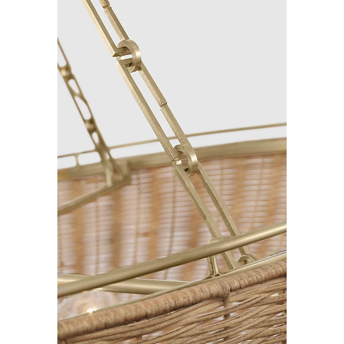 Chapman & Myers Clovis Extra Large Chandelier in Antique-Burnished Brass and Natural Wicker W38" x H42.25"
