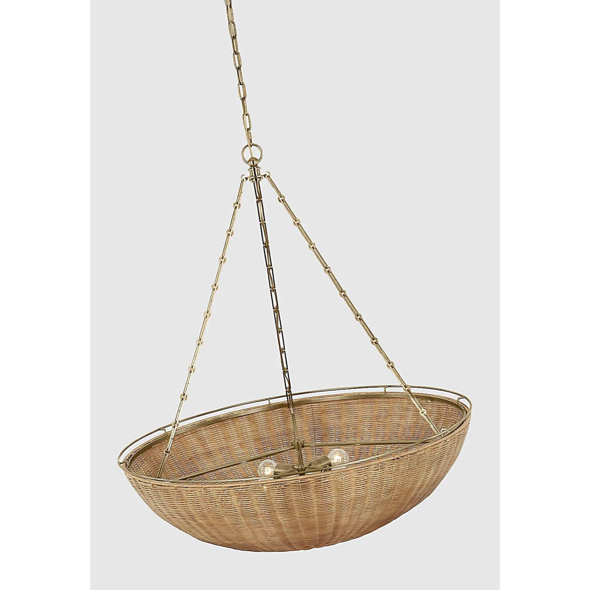 Chapman & Myers Clovis Extra Large Chandelier in Antique-Burnished Brass and Natural Wicker W38" x H42.25"