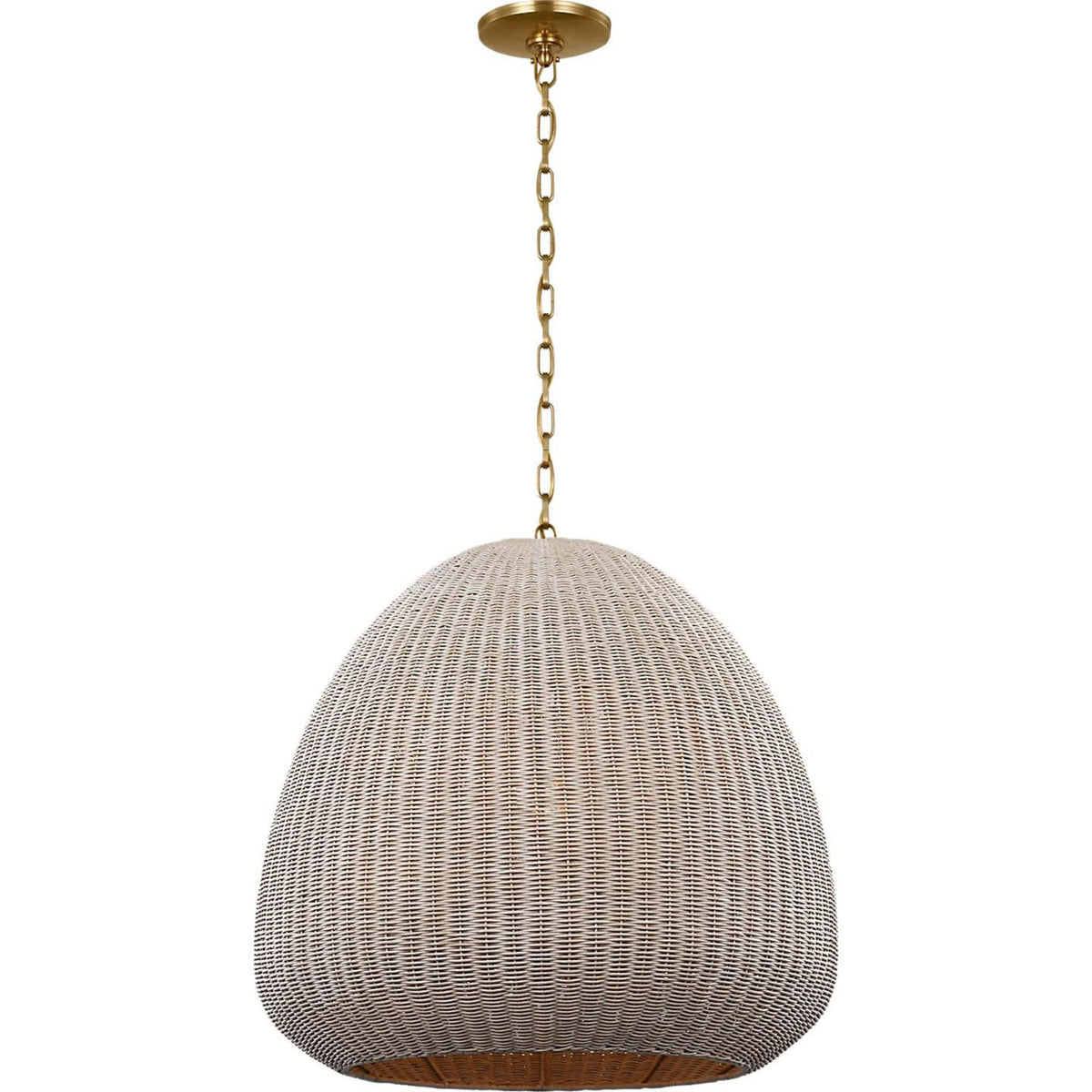 Chapman & Myers Kokomo 30" Domed Pendant in Antique-Burnished Brass with Ash Wicker Shade W30" x H28.75"