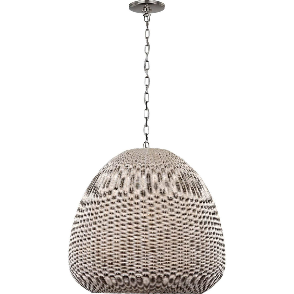 Chapman & Myers Kokomo 30" Domed Pendant in Polished Nickel with Ash Wicker Shade W30" x H28.75"