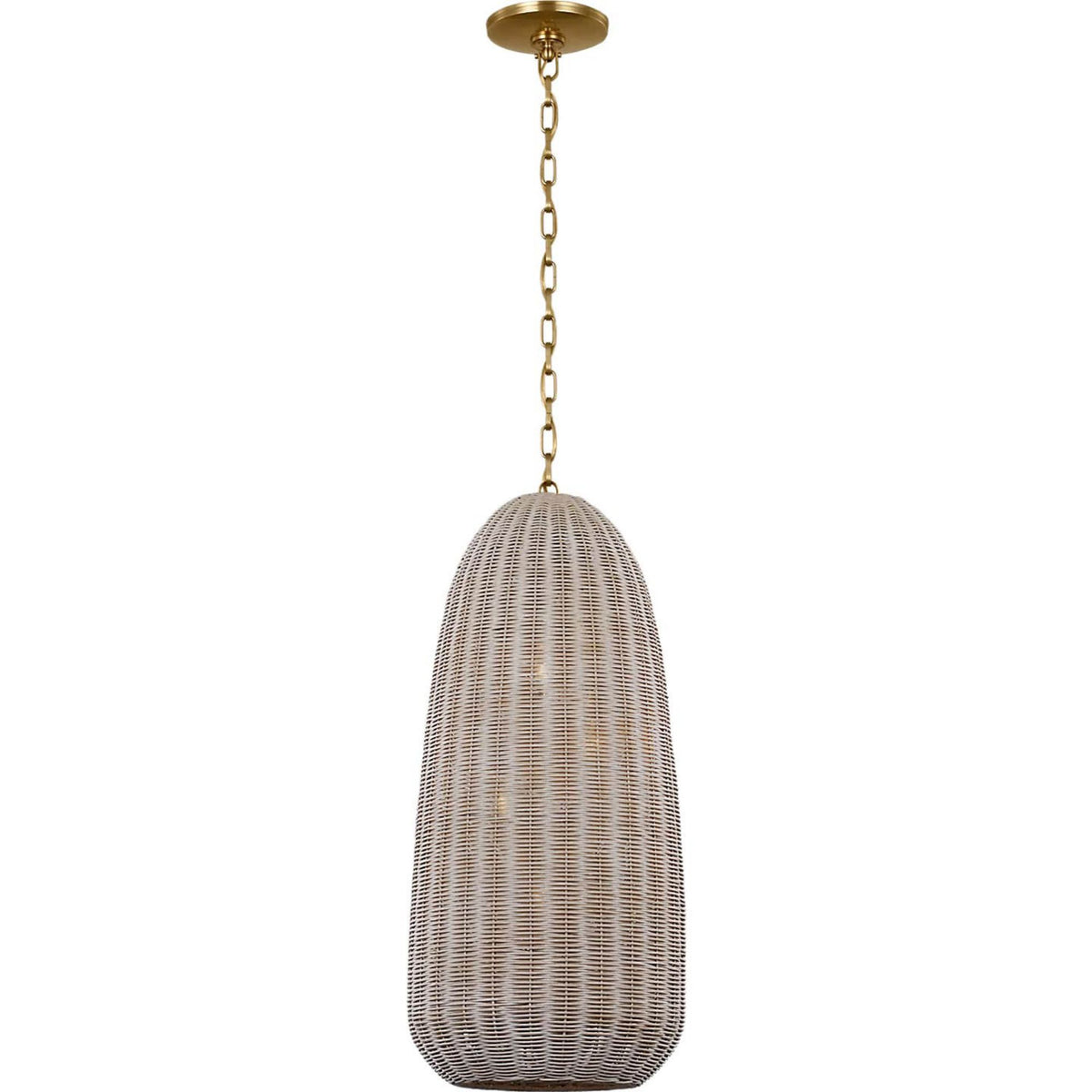 Chapman & Myers Kokomo 15" Elongated Pendant in Antique-Burnished Brass with Ash Wicker Shade W15" x H33.75"