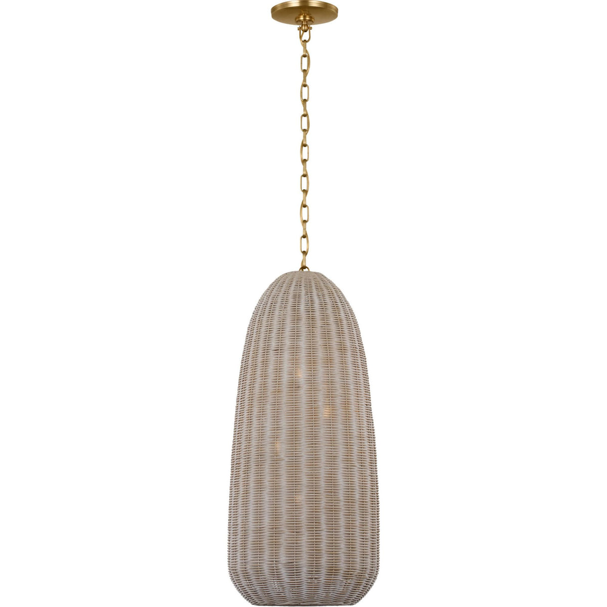 Chapman & Myers Kokomo 15" Elongated Pendant in Antique-Burnished Brass with Ash Wicker Shade W15" x H33.75"