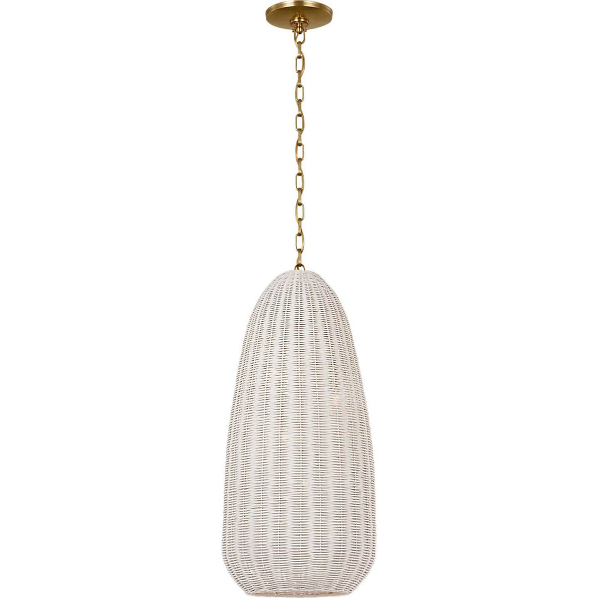 Chapman & Myers Kokomo 15" Elongated Pendant in Antique-Burnished Brass with Chalk Wicker Shade W15" x H33.75"