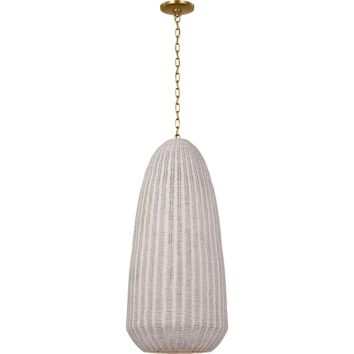 Chapman & Myers Kokomo 20" Elongated Pendant in Antique-Burnished Brass with Chalk Wicker Shade W20" x H44.25"