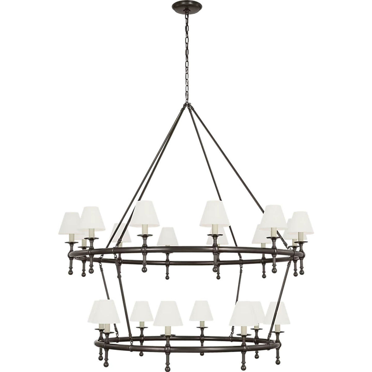 Chapman & Myers Classic 54" Two-Tier Ring Chandelier in Bronze with Linen Shades W57.25" x H62"