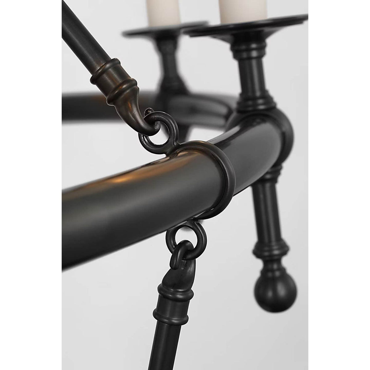 Chapman & Myers Classic 54" Two-Tier Ring Chandelier in Bronze with Linen Shades W57.25" x H62"
