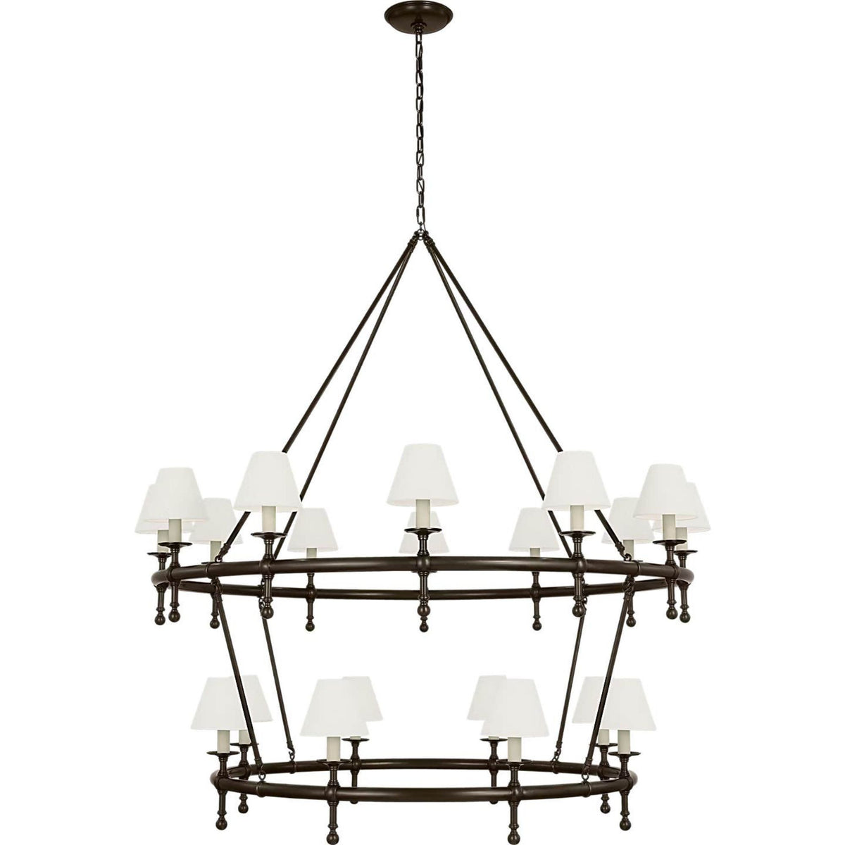 Chapman & Myers Classic 54" Two-Tier Ring Chandelier in Bronze with Linen Shades W57.25" x H62"