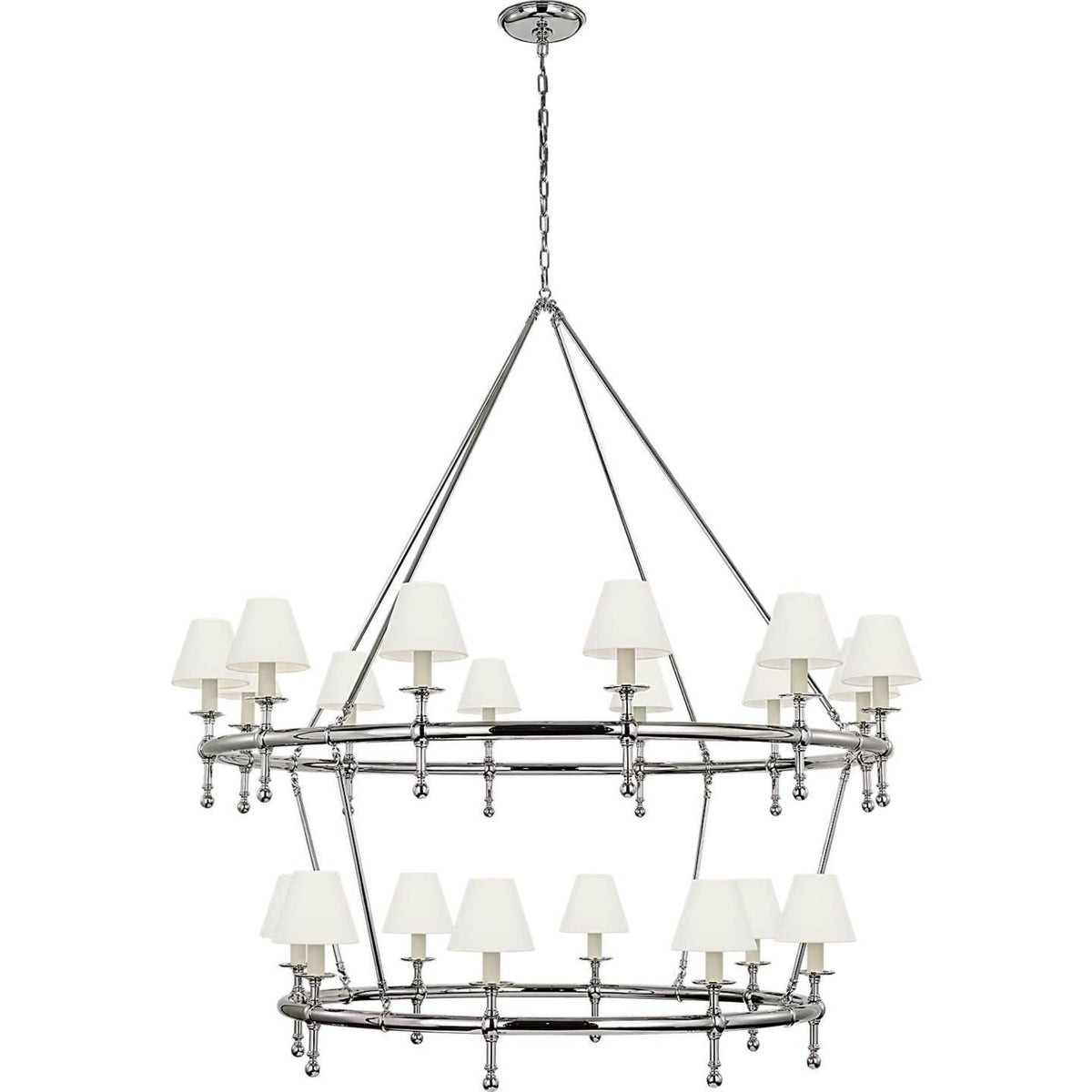 Chapman & Myers Classic 54" Two-Tier Ring Chandelier in Polished Nickel with Linen Shades W57.25" x H62"