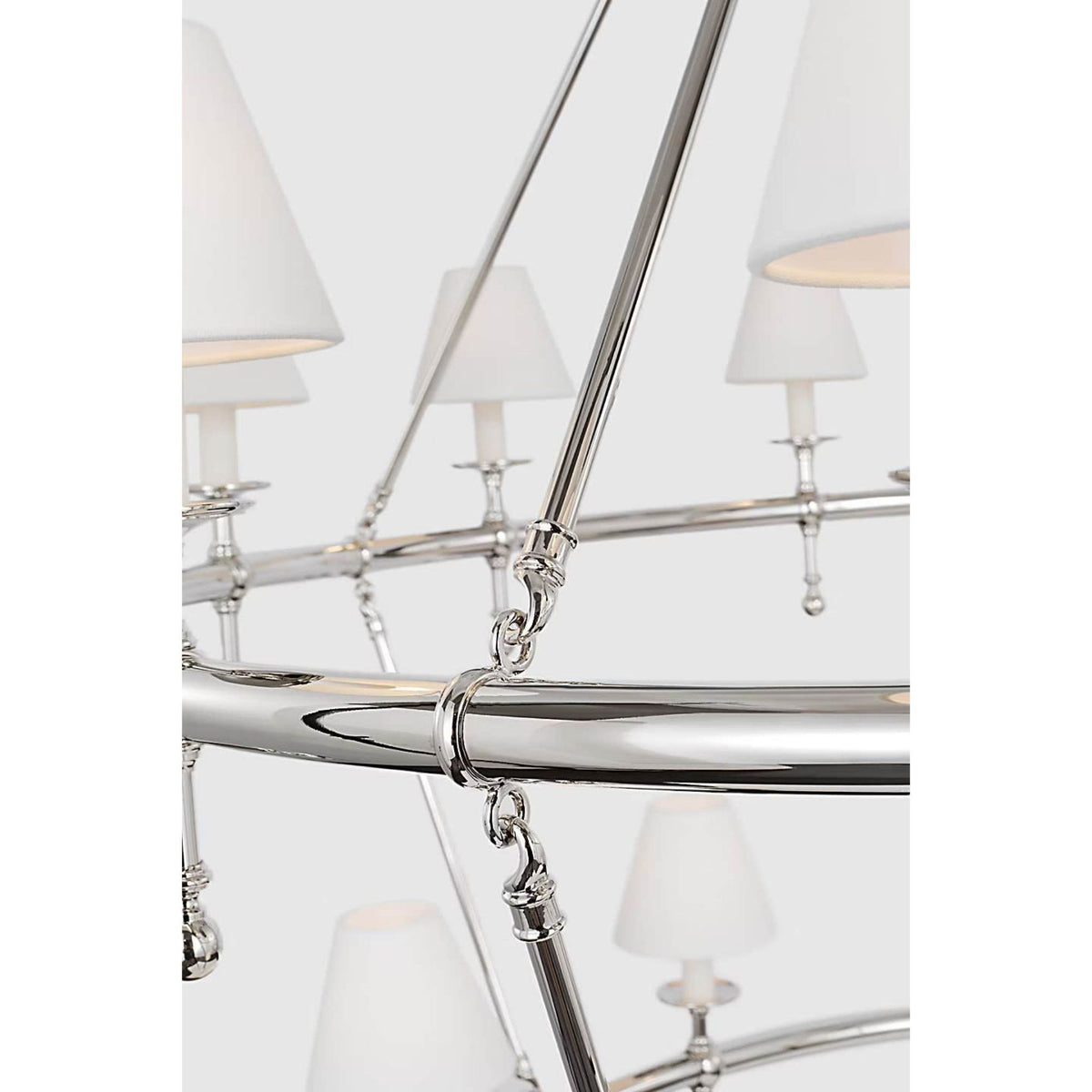 Chapman & Myers Classic 54" Two-Tier Ring Chandelier in Polished Nickel with Linen Shades W57.25" x H62"