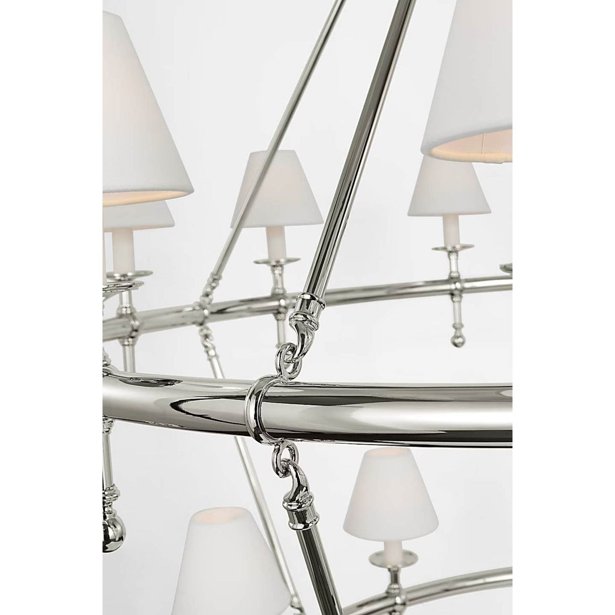 Chapman & Myers Classic 54" Two-Tier Ring Chandelier in Polished Nickel with Linen Shades W57.25" x H62"
