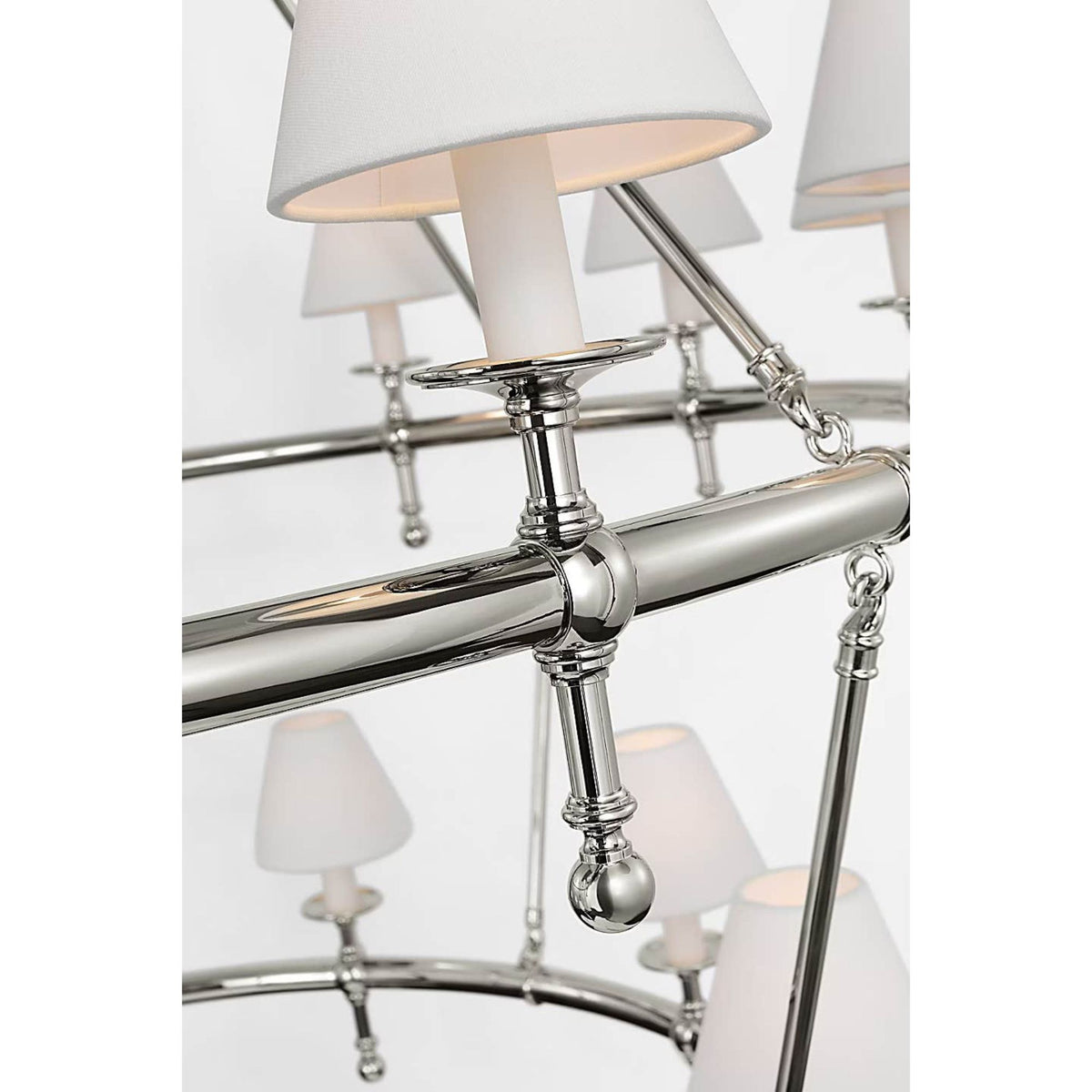 Chapman & Myers Classic 54" Two-Tier Ring Chandelier in Polished Nickel with Linen Shades W57.25" x H62"