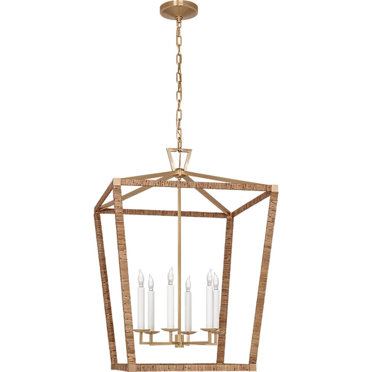 Chapman & Myers Darlana XL Wrapped Lantern in Antique-Burnished Brass and Natural Rattan W29" x H42"