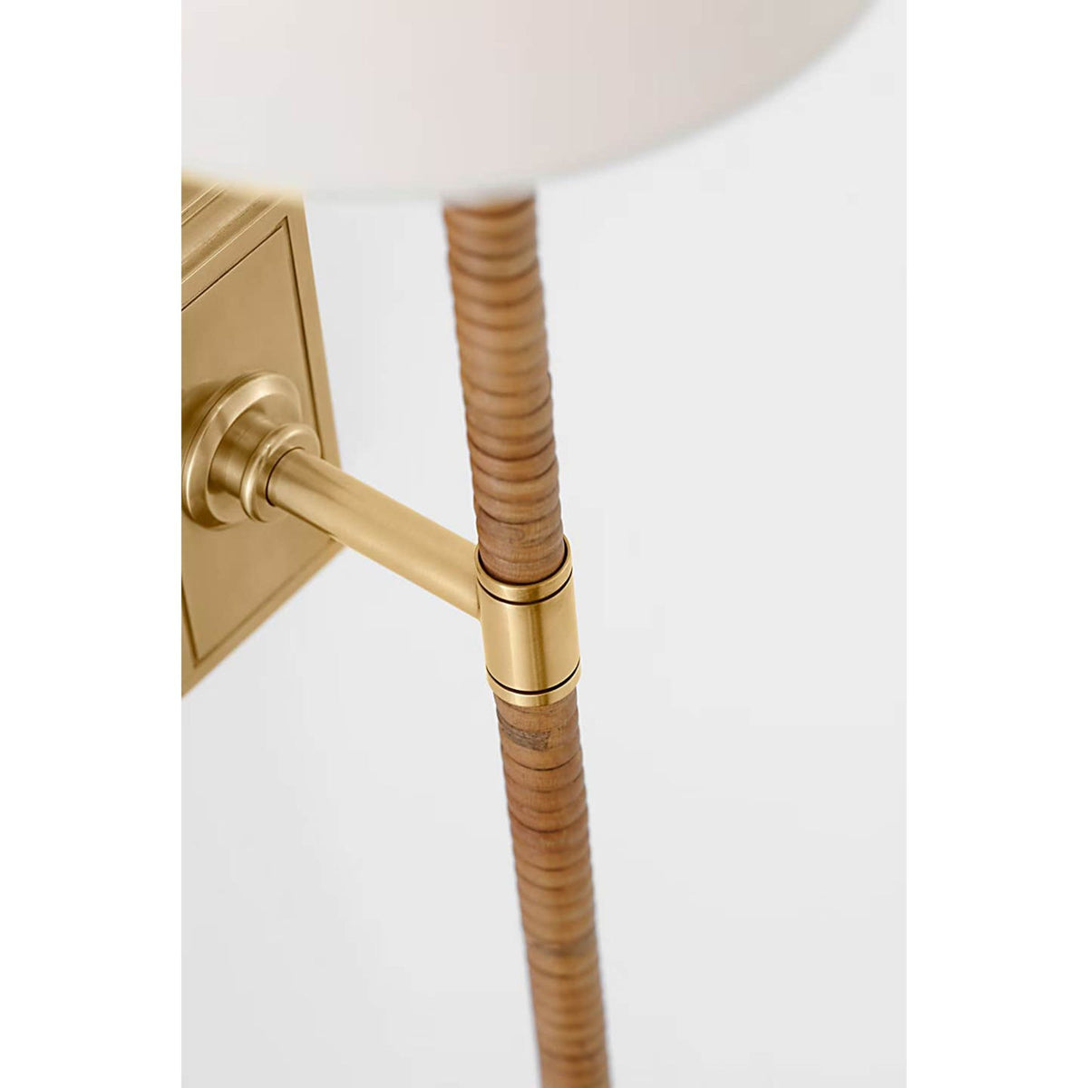 Chapman & Myers Basden 29" Tail Sconce in Antique-Burnished Brass and Natural Rattan with Linen Shade W6" x H28.5" x E6.75"
