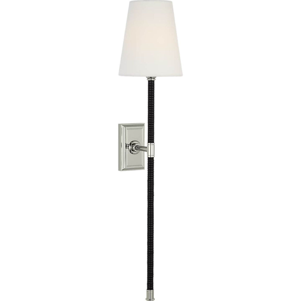 Chapman & Myers Basden 29" Tail Sconce in Polished Nickel and Black Rattan with Linen Shade W6" x H28.5" x E6.75"