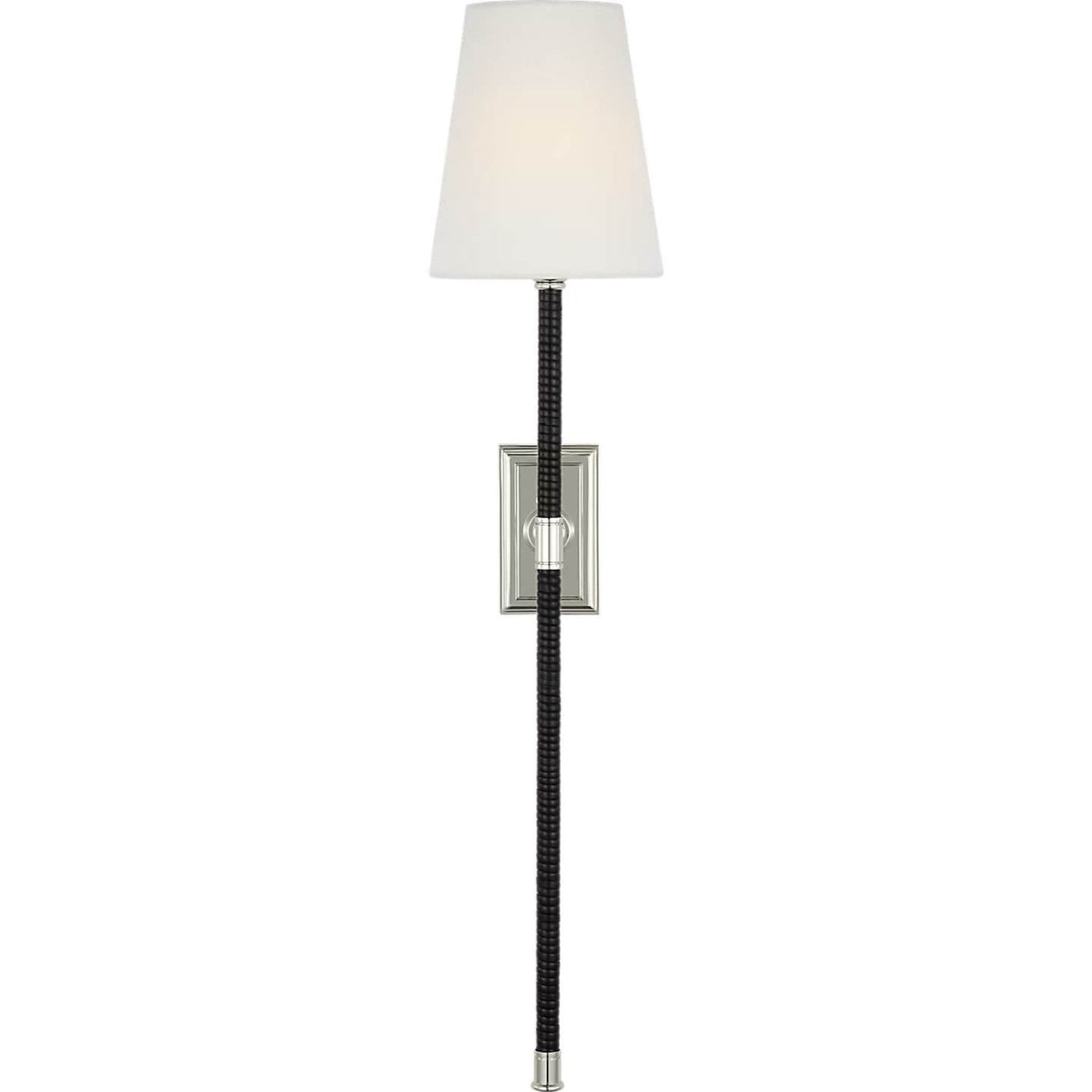 Chapman & Myers Basden 29" Tail Sconce in Polished Nickel and Black Rattan with Linen Shade W6" x H28.5" x E6.75"