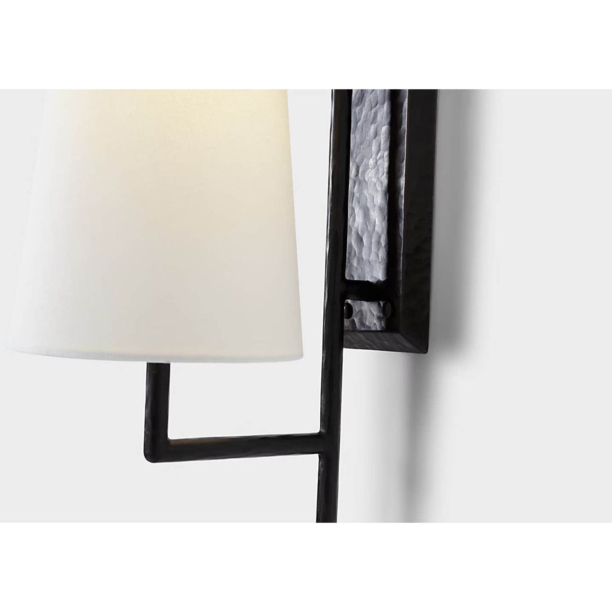 Chapman & Myers Ashton Large Single Sculpted Sconce in Aged Iron with Linen Shade W6" x H20" x E8.75"