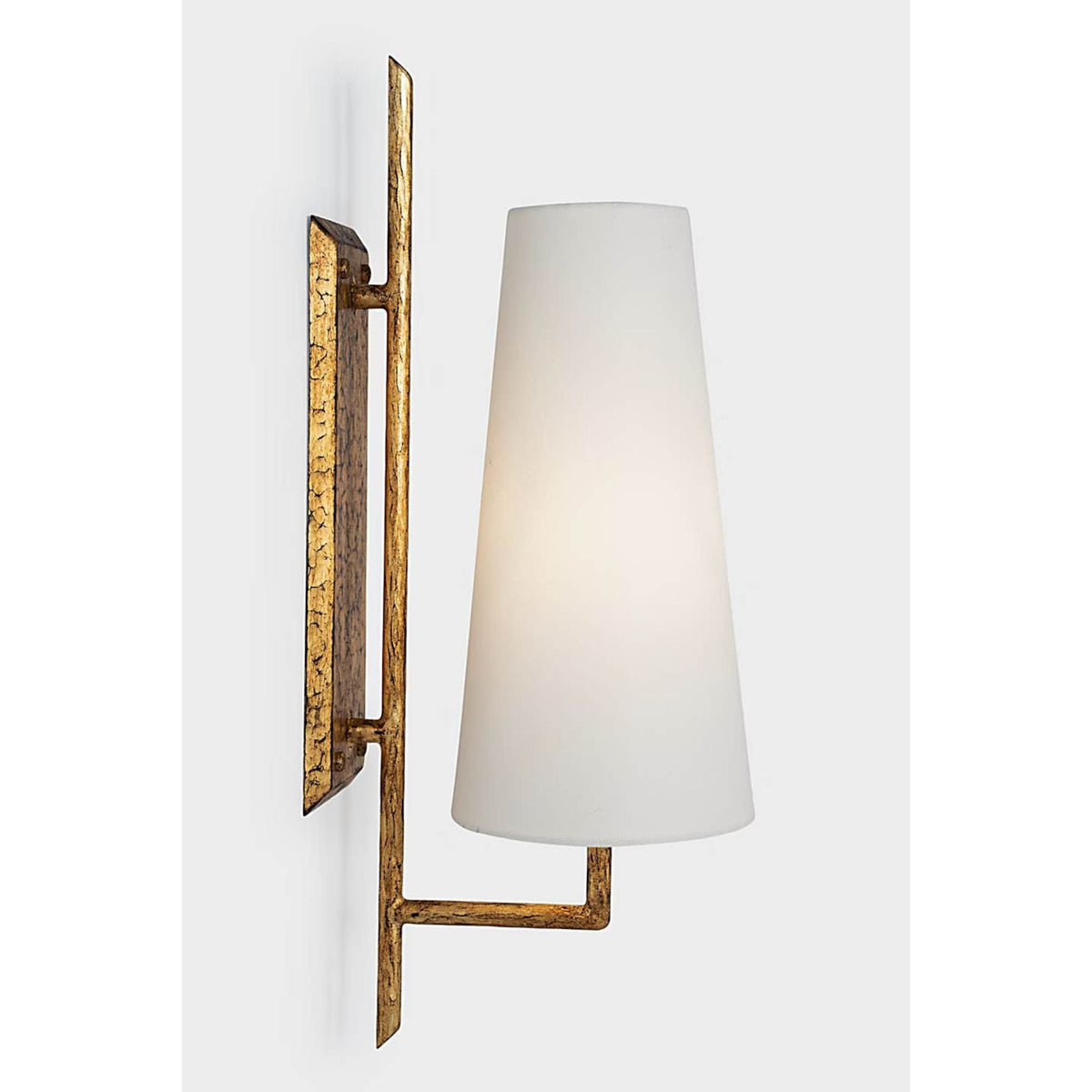 Chapman & Myers Ashton Large Single Sculpted Sconce in Gilded Iron with Linen Shade W6" x H20" x E8.75"