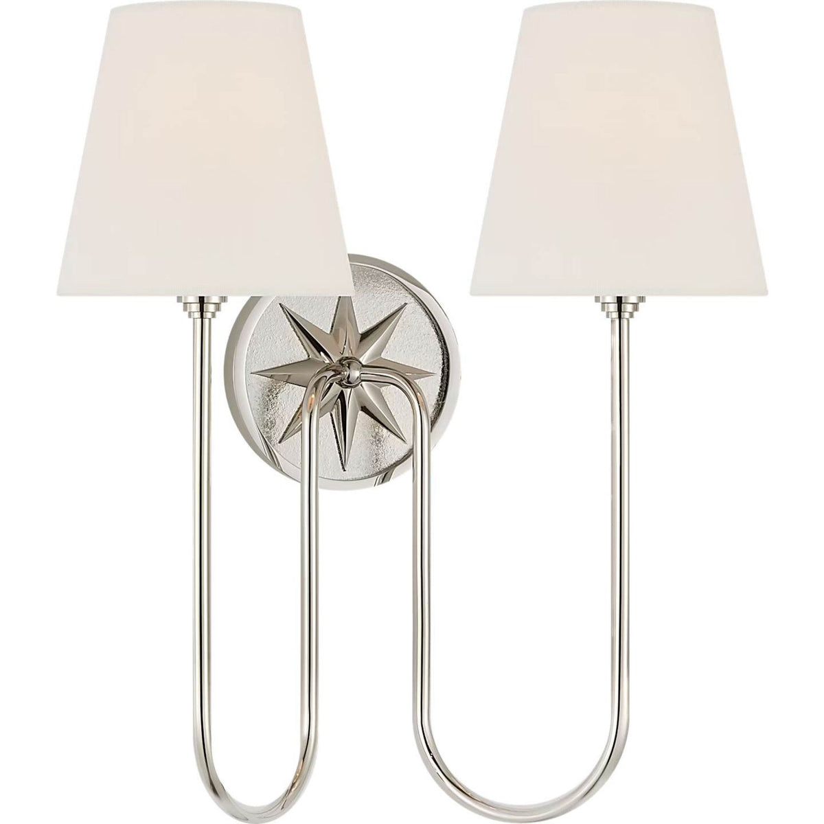 Chapman & Myers Polaris 17" Double Sconce in Polished Nickel with Linen Shades W15" x H16.5" x E8.25"