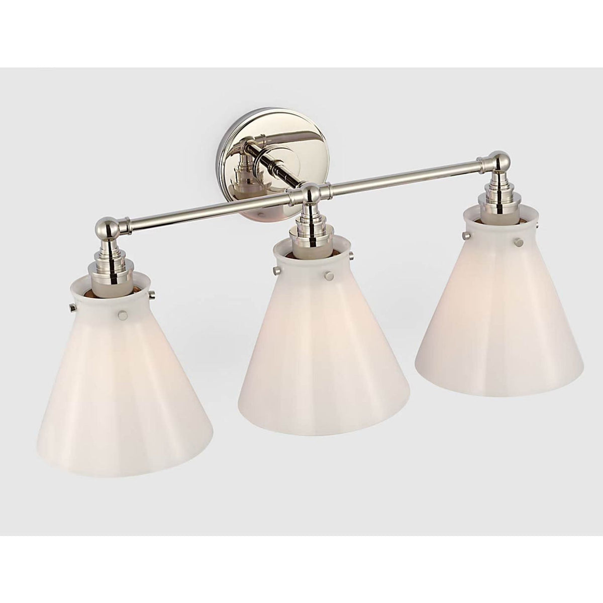 Chapman & Myers Parkington 24" Three Light Bath Bar in Polished Nickel with White Glass W24" x H11.5" x E8.75"