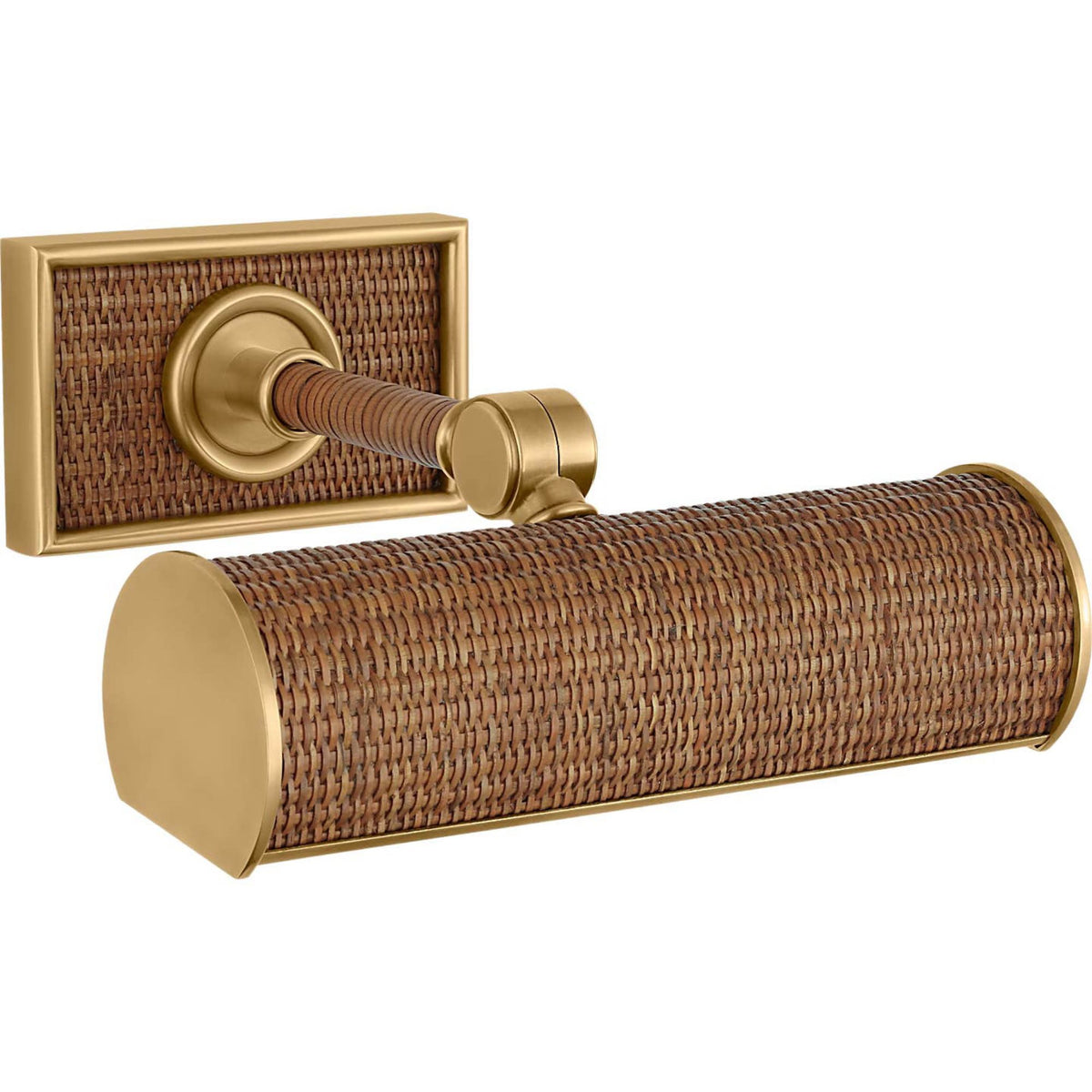 Chapman & Myers Halwell 8" Picture Light in Brass and Natural Woven Rattan W8" x H2.75" - 4.5" x E6.25" - 8.25"