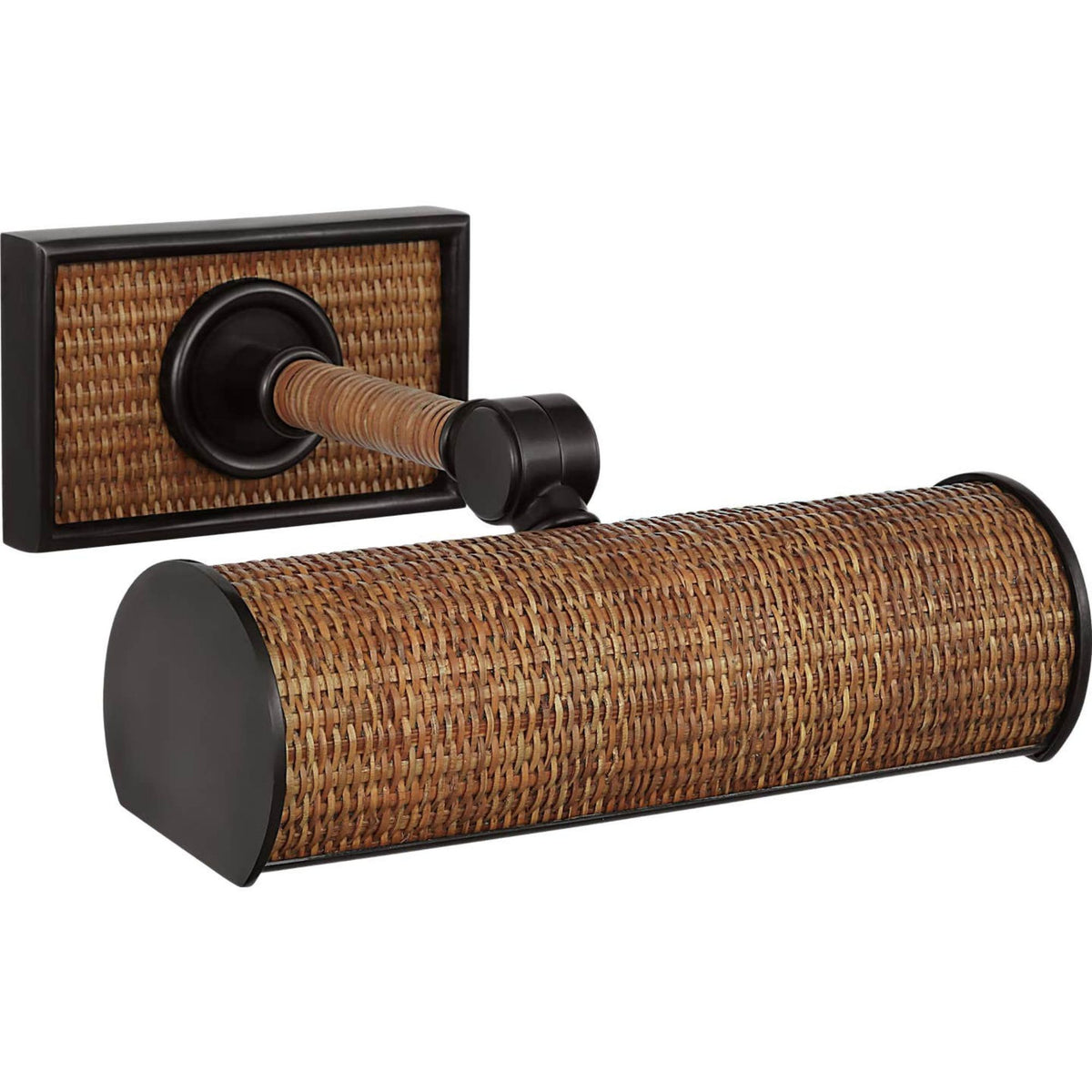 Chapman & Myers Halwell 8" Picture Light in Bronze and Natural Woven Rattan W8" x H2.75" - 4.5" x E6.25" - 8.25"