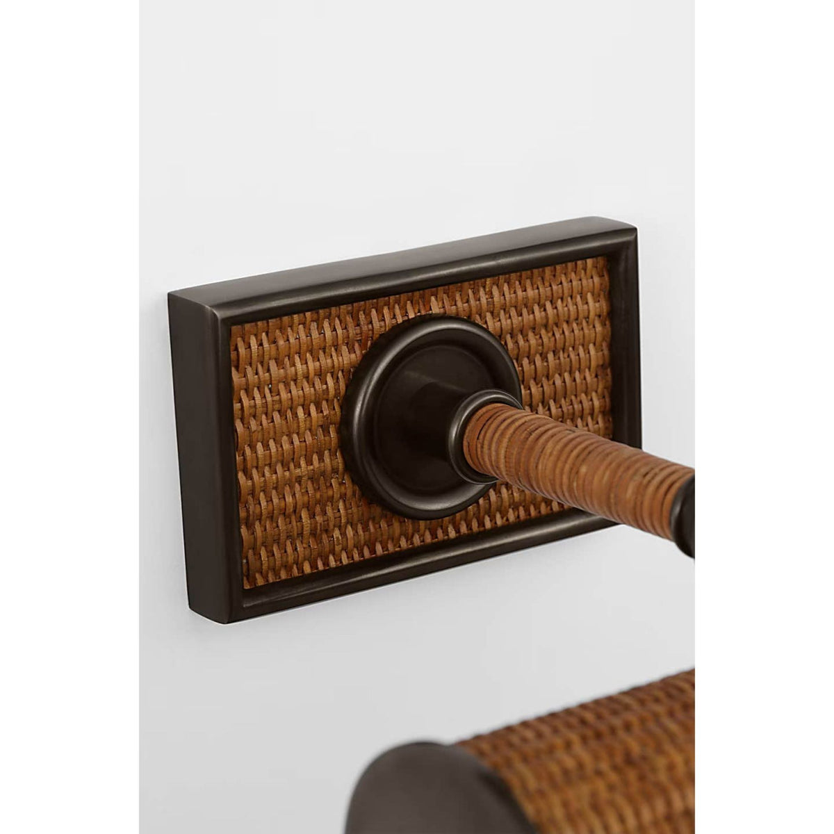 Chapman & Myers Halwell 8" Picture Light in Bronze and Natural Woven Rattan W8" x H2.75" - 4.5" x E6.25" - 8.25"