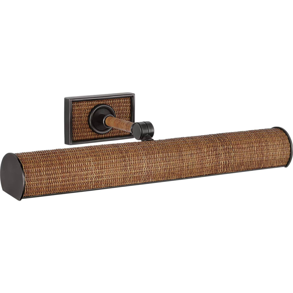 Chapman & Myers Halwell 18" Picture Light in Bronze and Natural Woven Rattan W18" x H2.75" - 4.5" x E6.25" - 8.25"