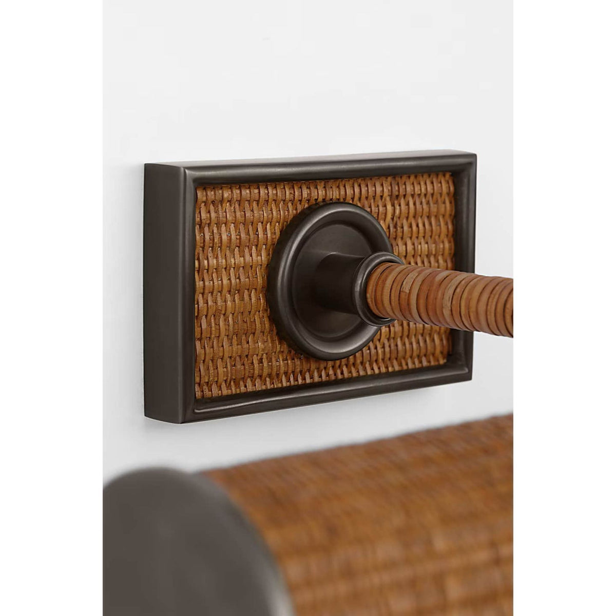 Chapman & Myers Halwell 24" Picture Light in Bronze and Natural Woven Rattan W24" x H2.75" - 4.5" x E6.25" - 8.25"