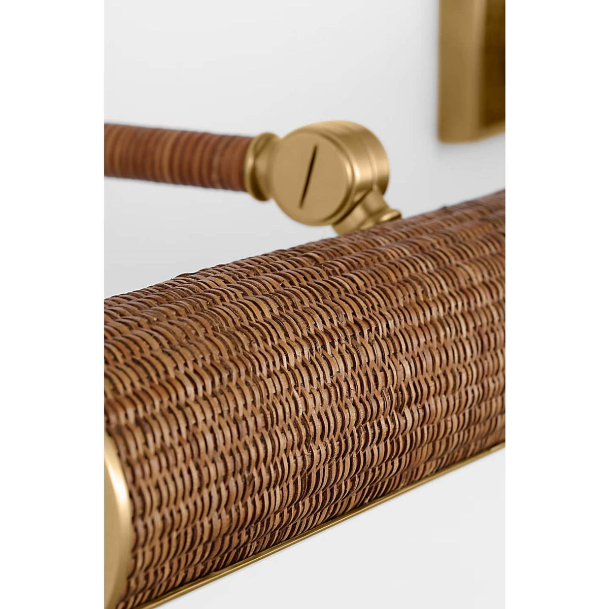 Chapman & Myers Halwell 30" Picture Light in Antique-Burnished Brass and Natural Woven Rattan W30" x H2.75" - 4.5" x E6.25" - 8.25"